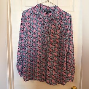 Banana Republic Pink, Teal, and Black Floral Button-Up Shirt - size M